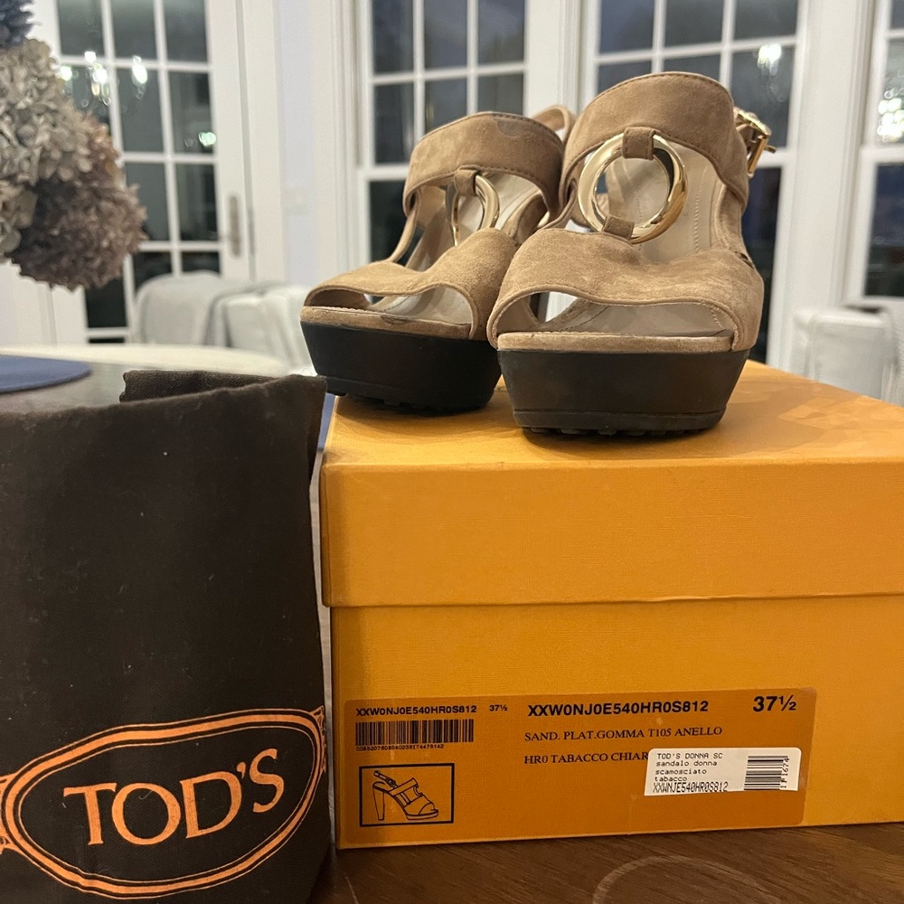 Tod’s size EU 37.5 suede platform sandal soft Tabacco brown